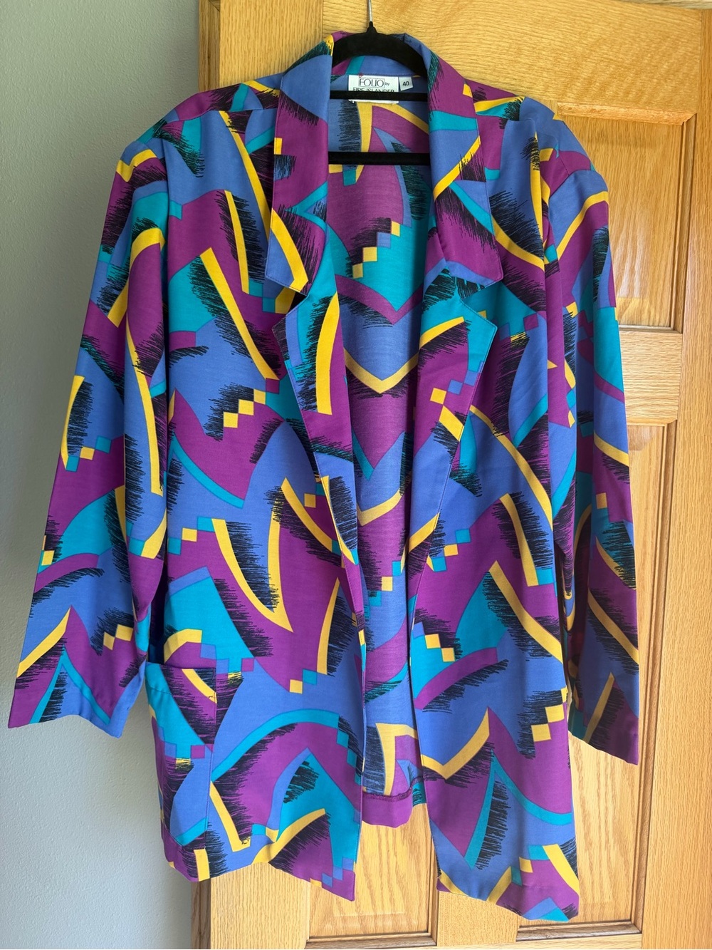 VTG 80s Folio by Fire Islander Geometric Print Oversized Blazer Jacket Size 3X